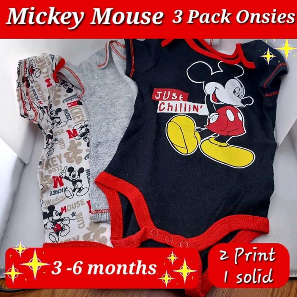 DISNEY Mickey Mouse 3 Pack Onsie Set 3- 6 months